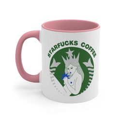 starfucks ceramic coffee mug, 11 ounce 15 oz tea cup, funny birthday gift idea for her, girlfriend mom sister, cute sarc