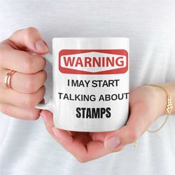 warning stamp mug, mug for stamp collector, stamp coffee mug, stamp mug for husband, stamp mug for boyfriend, stamp gift