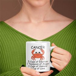 cancer mug, horoscope mug, fun zodiac cancer trait mug, zodiac gifts, cancer gift ideas, horoscope gift for friend, joke