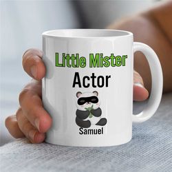 custom 'little mister actor' mug, cute panda, personalized gift for entertainer, coworker birthday, appreciation, for me