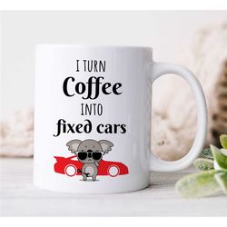 i turn coffee into fixed cars, funny mechanic mug, gearhead, car lover dad, motorbike & automotive mechanic, birthday, f