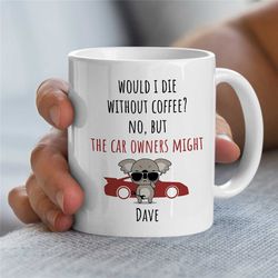 personalized mechanic mug, cool koala motif, custom gift for gearhead, car lover dad, for him, motorbike & automotive me