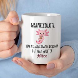 personalized axolotl graphic designer mug, way sweeter, custom artist birthday, coworker, office mug, creative professio