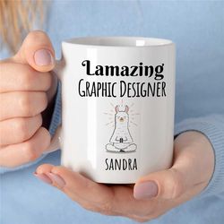 personalized 'lamazing graphic designer' mug, custom artist birthday, coworker, office mug, creative profession, husband