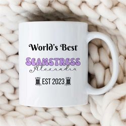 customizable birthday gift for sewers, custom mug for seamsters, personalized seamstress mug, quilting mug for women, na