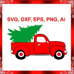 red christmas tree truck svg christmas car vector santa's car christmas farm fresh dxf holiday car cut file merry christ