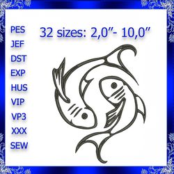 zodiac pisces embroidery design pisces astrology machine embroidery pisces zodiac embroidery design fish