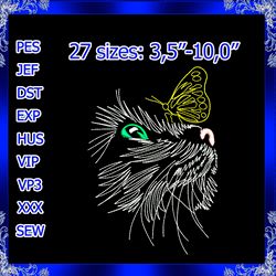 cat with a butterfly machine embroidery design black cat embroidery cat face embroidery kitty embroidery design