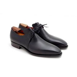 men's handmade black leather lace up derby formal shoes