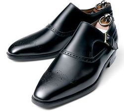 men's handmade black leather oxford brogue single buckle monk strap dress shoes