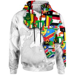 african hoodie - african map flag white hoodie, african hoodie for men women