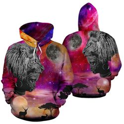 Africa Landscape Galaxy Red Lion Woman Hoodie, African Hoodie For Men Women