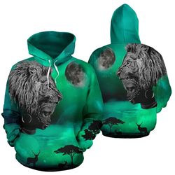 africa landscape galaxy green lion woman hoodie, african hoodie for men women