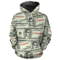 malcolm x one hundred black dollar bill hoodie, african hoodie for men women