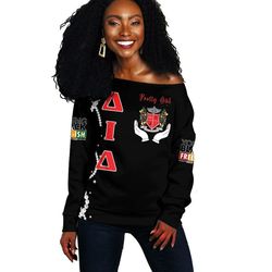 juneteenth delta iota delta pretty girl off shoulder sweater, african women off shoulder for women