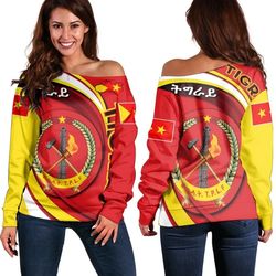 tigray coat of arms t.p.l.f women's off shoulder, african women off shoulder for women