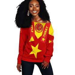 tigray flag proud red women's off shoulder, african women off shoulder for women