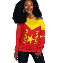 tigray rising coat of arms women's off shoulder, african women off shoulder for women