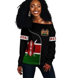 kenya flag coat of arms women's off shoulder, african women off shoulder for women