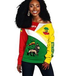 ethiopia flag maps green women's off shoulder, african women off shoulder for women