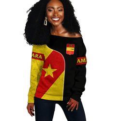 amhara flag coat of arms women's off shoulder, african women off shoulder for women