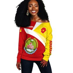 amhara flag maps red women's off shoulder, african women off shoulder for women