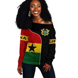 ghana flag coat of arms women's off shoulder, african women off shoulder for women