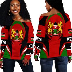 Kenya Action Flag Off Shoulder Sweaters, African Women Off Shoulder For Women