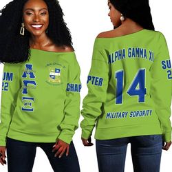 alpha gamma xi (green) off shoulder sweaters, african women off shoulder for women