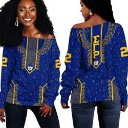 sigma gamma rho floral and greek letter pattern off shoulder sweaters, african women off shoulder for women