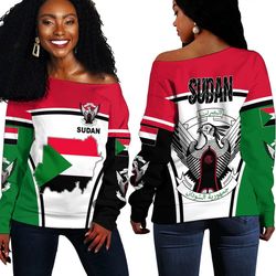 sudan active flag off shoulder sweater, african women off shoulder for women