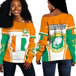 ivory coast active flag off shoulder sweater, african women off shoulder for women