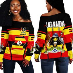 uganda active flag off shoulder sweater, african women off shoulder for women