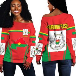 burkina faso active flag off shoulder sweater, african women off shoulder for women