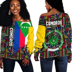 comoros kente pattern off shoulder sweater, african women off shoulder for women