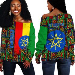 ethiopia kente pattern off shoulder sweater, african women off shoulder for women