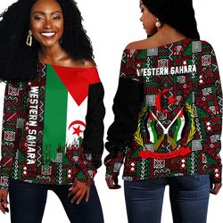 western sahara kente pattern off shoulder sweater, african women off shoulder for women
