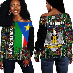 south sudan kente pattern off shoulder sweater, african women off shoulder for women