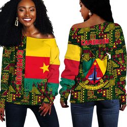 cameroon kente pattern off shoulder sweater, african women off shoulder for women