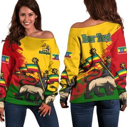 ethiopia yellow version special women's off shoulder sweatshirt, african women off shoulder for women