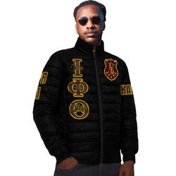 custom iota phi theta ( black ) padded jackets, african padded jacket for men women
