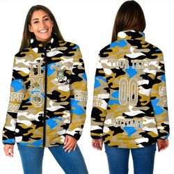 custom pi mu phi camo women padded jacket, african padded jacket for men women