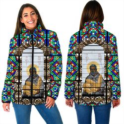 saint benedict of the african on stained glass women padded jacket, african padded jacket for men women