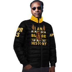 iota phi theta black history padded jacket, african padded jacket for men women