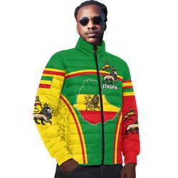 ethiopia lion active flag padded jacket, african padded jacket for men women