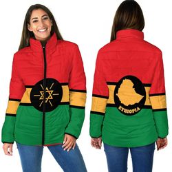 ethiopia flag and map new women padded jacket, african padded jacket for men women