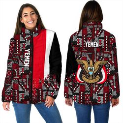 Yemen Women's Padded Jacket Kente Pattern, African Padded Jacket For Men Women