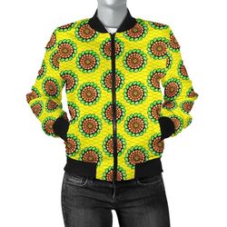 ankara cloth - green spirals bomber women, african bomber jacket for men women