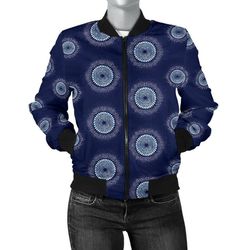 ankara cloth - blue dots bomber women, african bomber jacket for men women