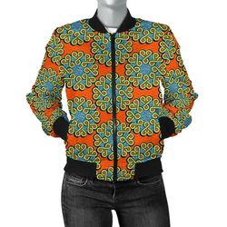 ankara cloth - orange bomber women, african bomber jacket for men women